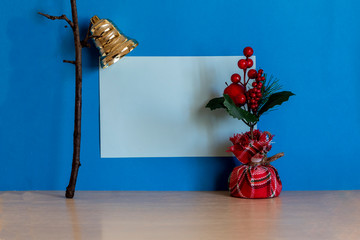  Christmas Bell Hanged on Dry Wooden Branch With Blank Copy Space