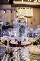 Christmas table setting. Holiday Decorations. Christmas background with an empty plate. decorations for the New Year's table. Concept Christmas, new year,food.