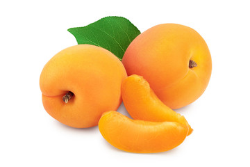 Apricot fruit with half isolated on white background macro