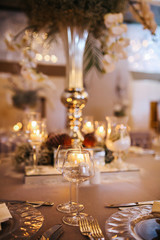 Christmas table setting. Holiday Decorations. Christmas background with an empty plate. decorations for the New Year's table. Concept Christmas, new year,food.