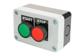 Push button station with red and green buttons isolated on white