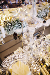 Christmas table setting. Holiday Decorations. Christmas background with an empty plate. decorations for the New Year's table. Concept Christmas, new year,food.