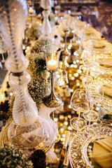 Christmas table setting. Holiday Decorations. Christmas background with an empty plate. decorations for the New Year's table. Concept Christmas, new year,food.