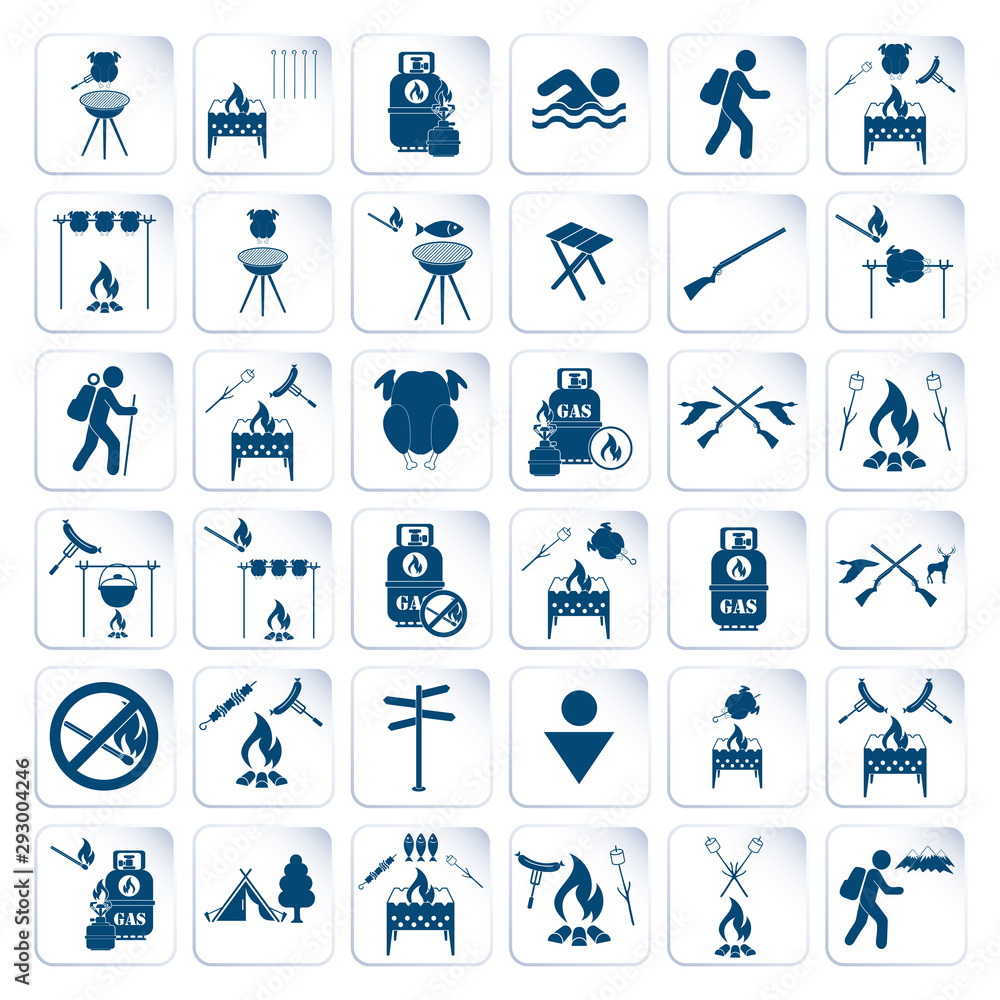 Wall mural Set of travel and camping equipment icons