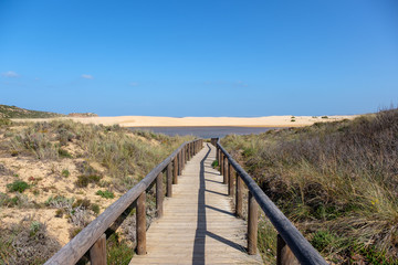 Fototapeta na wymiar Küste, Klippen und Meer am Wanderweg „Rota Vicentina“ (Historischer Weg, Fischerweg) im Süden von Portugal 