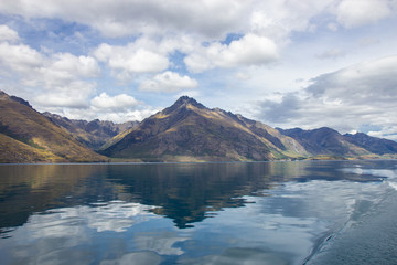 View of lake Wakatipu from a boat, Queenstown