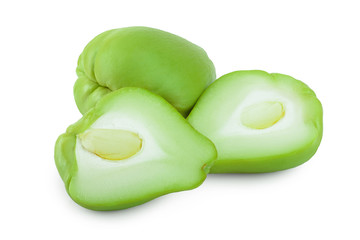 fresh Chayote vegetable or mexican cucumber isolated on white background