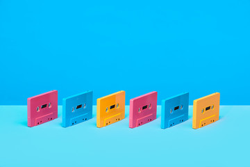 Colorful vintage cassette tapes
