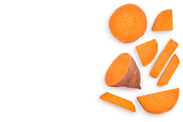Sweet potato isolated on white background with copy space for your text. Top view. Flat lay.