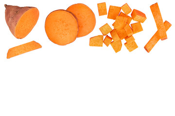 Sweet potato isolated on white background with copy space for your text. Top view. Flat lay.