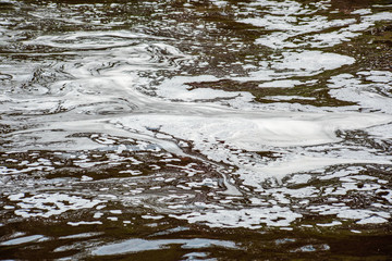 Eco background made of water with white foam, soft focus