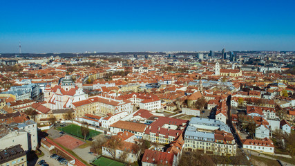 Fototapeta na wymiar Aerial view of an old town in Vilnius , Lithuania during sunny summer morning. (high ISO image)