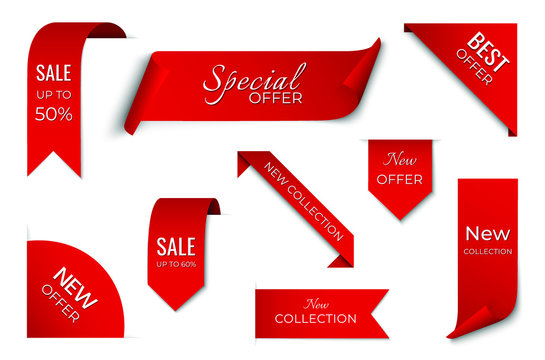 set of red sale ribbon banner. label design. isolated vector tag images