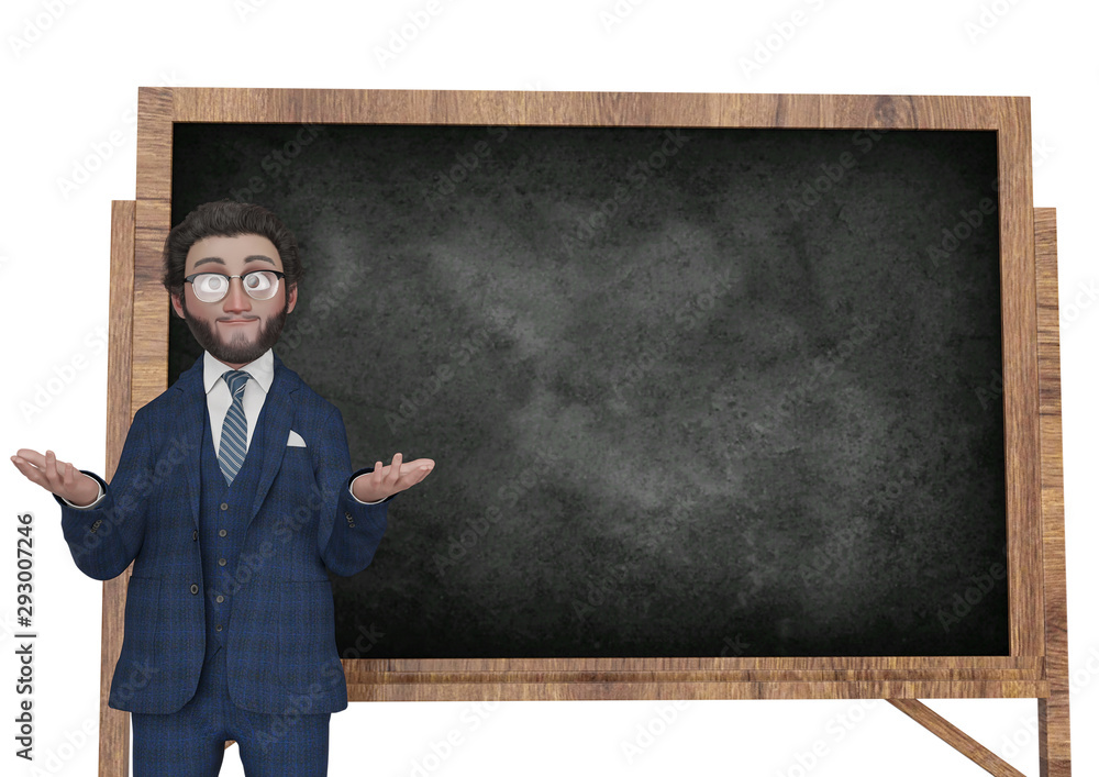 Wall mural professor cartoon teaching in front of the chalkboard