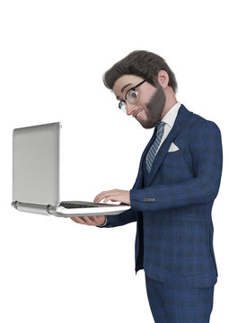 professor cartoon using a laptop