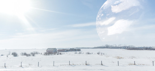 Planet over Farm Buildings