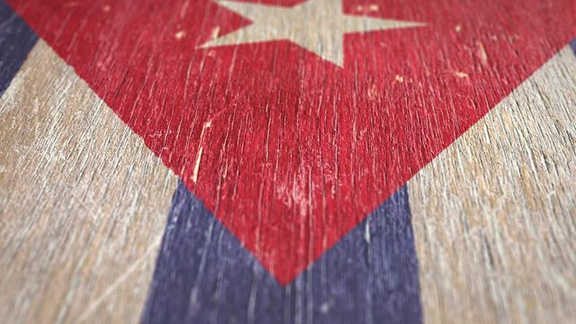 Flag Of Cuba. Detail On Wood, Shallow Depth Of Field, Seamless Loop. High-Quality Animation. Ideal For Your Country / Travel / Political Related Projects. 1080p, 60fps.