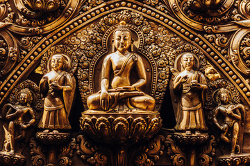 Fototapeta premium The golden temple in Patan, unique Buddhist monastery in north of Durbar Square, Kathmandu of Nepal.