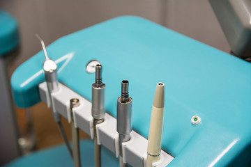 tools in the dental office. blurred background. dentist tools.