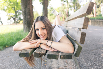 Portrait of a young entrepreneur influencer at the park in Bergamo, Italy