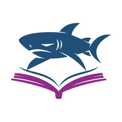 Shark Book logo design vector isolated  illustration template