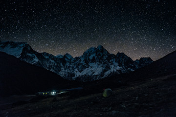 Night sky with stars in Himalayan mountains, Nepal.