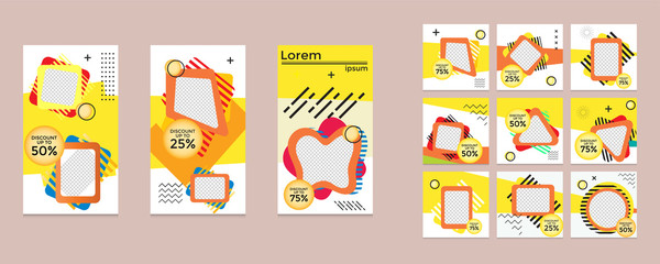 Editable social media post templates, Instagram story collections, social networking frames, layout designs, Mock-up for marketing promotions, covers, banners, backgrounds, square puzzles. vector