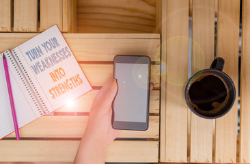 Word writing text Turn Your Weaknesses Into Strengths. Business photo showcasing work on your...