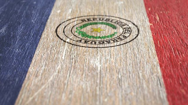Flag Of Paraguay. Detail On Wood, Shallow Depth Of Field, Seamless Loop. High-Quality Animation. Ideal For Your Country / Travel / Political Related Projects. 1080p, 60fps.