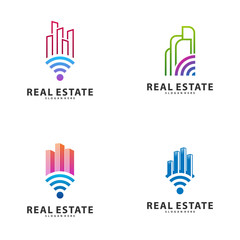 Set of Smart Home Idea logo template, Tech City logo designs concept, Real Estate logo Vector Illustration