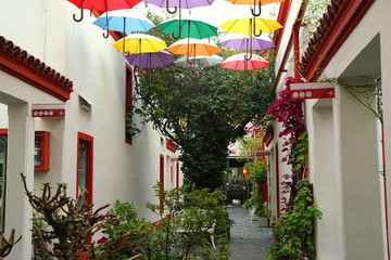 Colorful umbrellas in the galería Solar de French, San Telmo district, Buenos Aires - Argentina