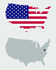 Contour of the USA in grey and in flag colors