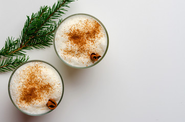 Eggnog with cinnamon and nutmeg for christmas and winter holidays.