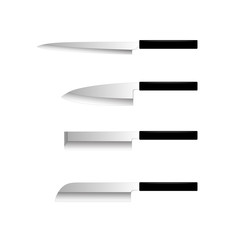 Set of japanese knifes for sushi and sashimi. Asian cuisine. Vector illustration