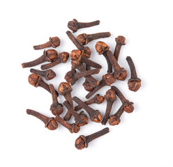 dry cloves on white background. Top view