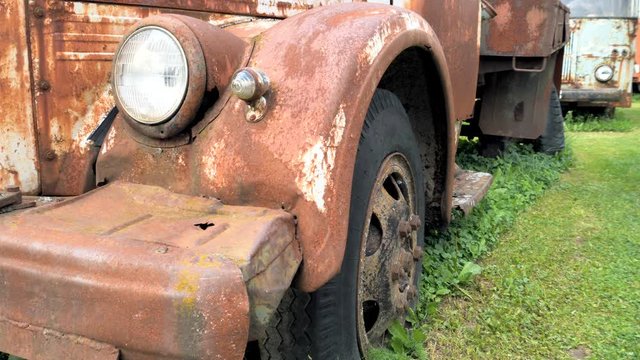 Closer look of the brown rust of the old car