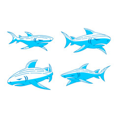 Shark Oceanic logo design vector Outline set template