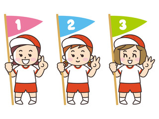 運動会の女の子　一等　二等　三等