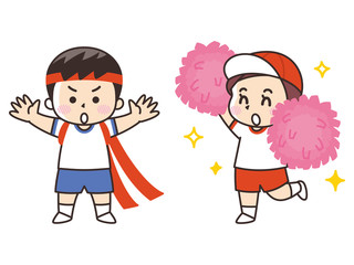 運動会の子供　応援合戦