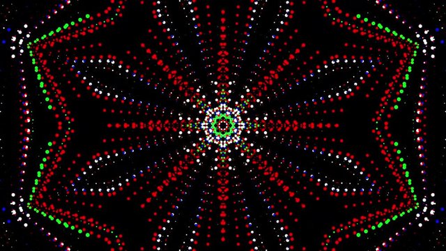 Chaotic chasing lights create abstract star patterns then quickly fade to black