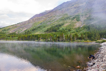 Fototapeta premium Beautiful sunrise lanscape around the Many Glacier area of the famous Glacier National Park