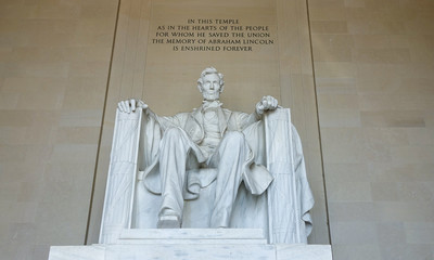 Close up of Abraham Lincoln statue at Washington DC Memorial