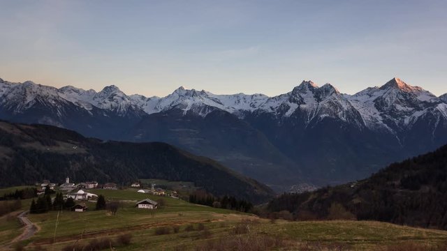 Day to night timelapse in Saint Barthelemy, Alps, Aosta, Italy, Europe