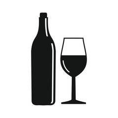 Wine bottle with wine glass icon isolated on white background. Vector illustration. 