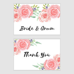 Watercolor pink rose floral wedding thank you card