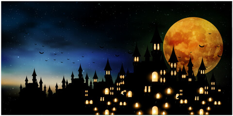 ハロウィン　秋　城　背景  © J BOY