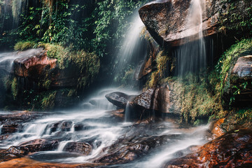 soft water of the stream in the WIMAN THIP Waterfall natural park, Beautiful waterfall in rain forest