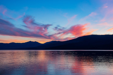 Beautiful sunset of the Lake Mcdonald