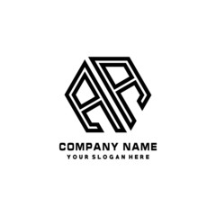AA initial letters, hexagon logo minimalist art lines, black color