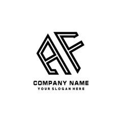 AF initial letters, hexagon logo minimalist art lines, black color